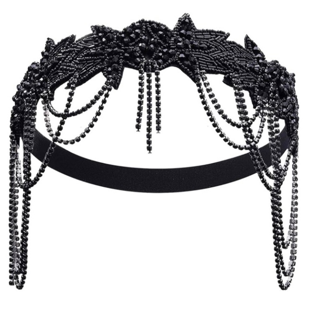 Elegant 1920’s Flapper Black Beaded Headband